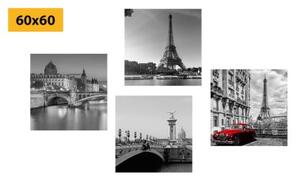 Set obrazů Paříž s retro červeným autem - 4x 40x40 cm