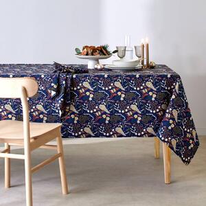 Ubrus s potiskem lístků nám. modrá napron 50x150 cm