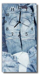 Skleněné hodiny vertikální Modré kalhoty 30x60 cm