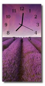 Skleněné hodiny vertikální Krajina Purple levandule pole 30x60 cm