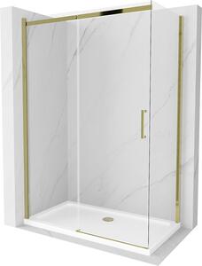 Mexen Omega posuvný sprchový kout 140 x 80 cm, 6mm sklo, zlatý profil-čiré sklo + slim sprchová vanička 5cm, 825-140-080-50-00-4010