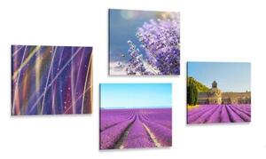 Set obrazů levandulové pole s abstrakcí - 4x 40x40 cm