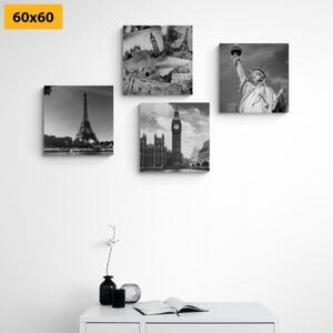 Set obrazů města a historické pohlednice - 4x 40x40 cm
