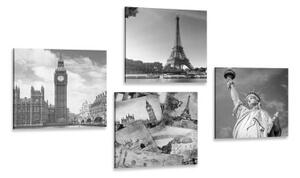 Set obrazů města a historické pohlednice - 4x 40x40 cm