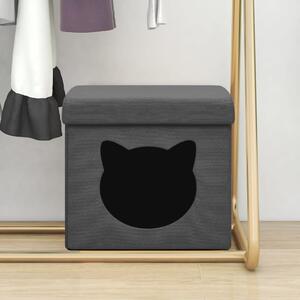 Skládací úložná stolička s kočičím vzorem tmavě šedá textil