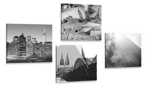 Set obrazů města v zajímavém provedení - 4x 40x40 cm