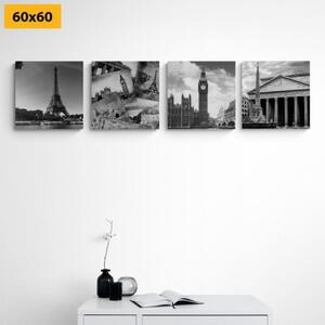 Set obrazů historické památky v černobílém provedení - 4x 40x40 cm