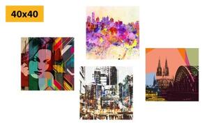 Set obrazů abstraktní život ve velkoměstě - 4x 40x40 cm