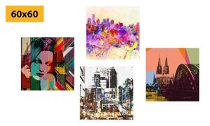 Set obrazů abstraktní život ve velkoměstě - 4x 40x40 cm