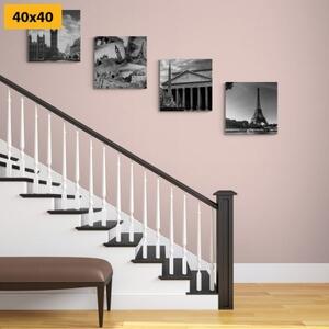 Set obrazů historické památky v černobílém provedení - 4x 40x40 cm
