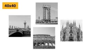 Set obrazů města v černobílém provedení - 4x 40x40 cm