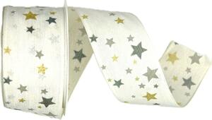Stuha vánoční TWILIGHT STARS WHITE bílá 40mm x 2m (13,-Kč/m)