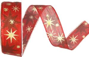Stuha vánoční AURORA STARS RUBY červená 25mm x 3m (12,-Kč/m)