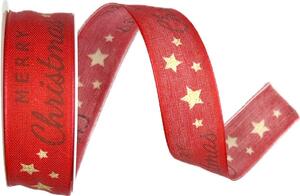 Stuha vánoční MERRY CHRISTMAS SCRIPT RED červená 25mm x 3m (5,-Kč/m)