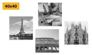 Set obrazů nádech historie v černobílém provedení - 4x 40x40 cm
