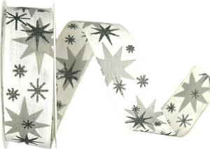 Stuha vánoční AURORA STARS SILVER bílá 25mm x 3m (12,-Kč/m)