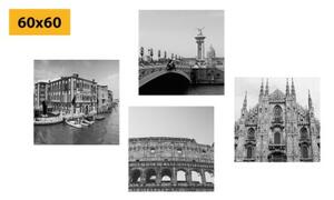 Set obrazů historická města v černobílém provedení - 4x 40x40 cm