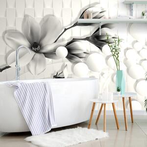 Samolepící tapeta černobílá magnolie s abstraktními prvky