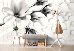 Tapeta černobílá magnolie s abstraktními prvky