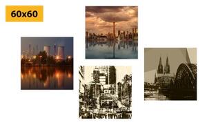 Set obrazů průmyslové město s abstrakcí - 4x 40x40 cm