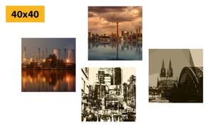 Set obrazů průmyslové město s abstrakcí - 4x 40x40 cm
