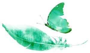 Tapeta pírko s motýlem v zeleném provedení