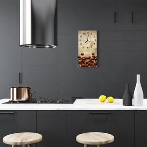 Skleněné hodiny vertikální Kuchyňská zrna Káva z hnědého dřeva 30x60 cm