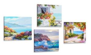 Set obrazů mořská krajina v imitaci malby - 4x 40x40 cm