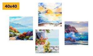 Set obrazů výhled na moře v imitaci malby - 4x 40x40 cm