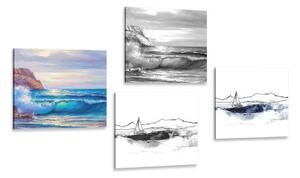 Set obrazů imitace malovaného moře - 4x 40x40 cm