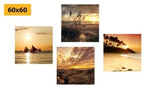 Set obrazů kouzelný západ slunce u moře - 4x 40x40 cm
