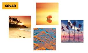Set obrazů moře a pláž v zajímavých barvách - 4x 40x40 cm