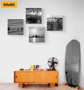 Set obrazů moře a pláž v černobílém provedení - 4x 40x40 cm