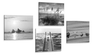 Set obrazů moře a pláž v černobílém provedení - 4x 60x60 cm