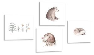 Set obrazů lesní zvířátka v minimalistickém stylu - 4x 40x40 cm