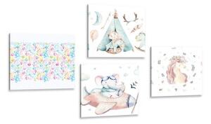 Set obrazů pro děti v pastelových barvách - 4x 40x40 cm
