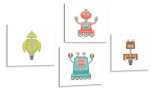 Set obrazů parta robotů - 4x 40x40 cm