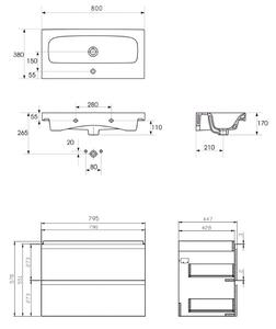 Cersanit - SET skříňka + umyvadlo, šedý lesk, Moduo 80, S801-220-DSM