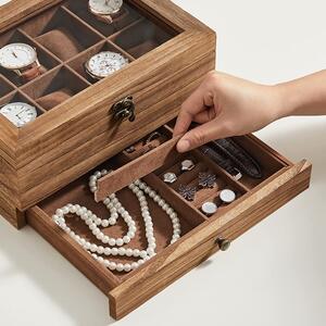 SONGMICS Dřevěný box na hodinky a šperky skleněné víko
