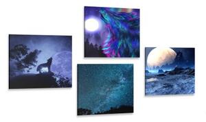 Set obrazů tajemný vlk - 4x 40x40 cm