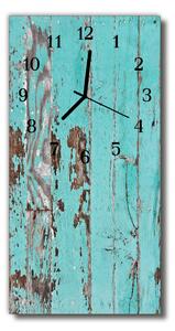 Skleněné hodiny vertikální Retro modré dřevo 30x60 cm