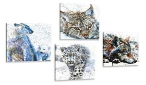 Set obrazů zvířata v zajímavém akvarelovém provedení - 4x 40x40 cm