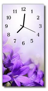 Skleněné hodiny vertikální  Fialové květiny 30x60 cm