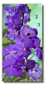Skleněné hodiny vertikální  Fialové květiny 30x60 cm