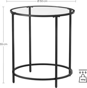 VASAGLE Industriální skleněný stolek kulatý černý