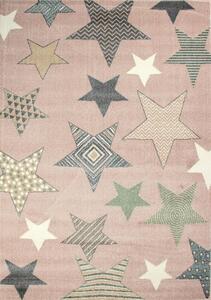 Dětský kusový koberec Barevné hvězdy růžový 133x190cm