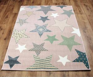 Dětský kusový koberec Barevné hvězdy růžový 133x190cm
