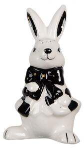 Figurka bílého zajíčka s černou mašlí – 9 cm