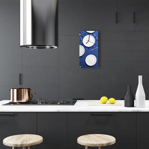 Skleněné hodiny vertikální Kuchyně. Modrá kuchyňská deska 30x60 cm