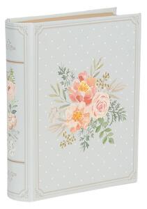 Modro-růžový úložný box ve tvaru knihy s puntíky a květy – 17x14x5 cm